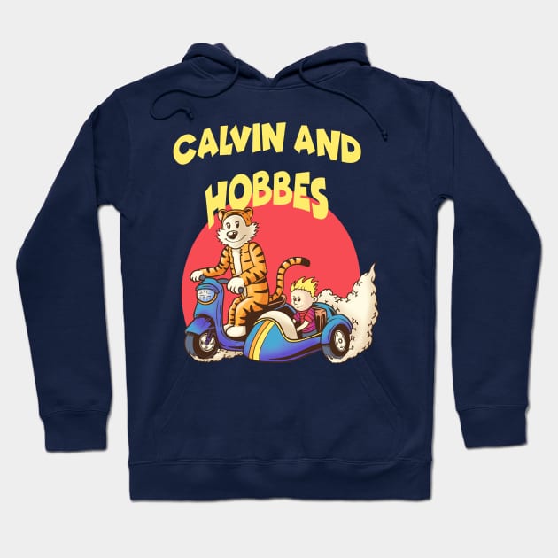 calvin and hobbes riding sidecar motorbike Hoodie by inhistime5783